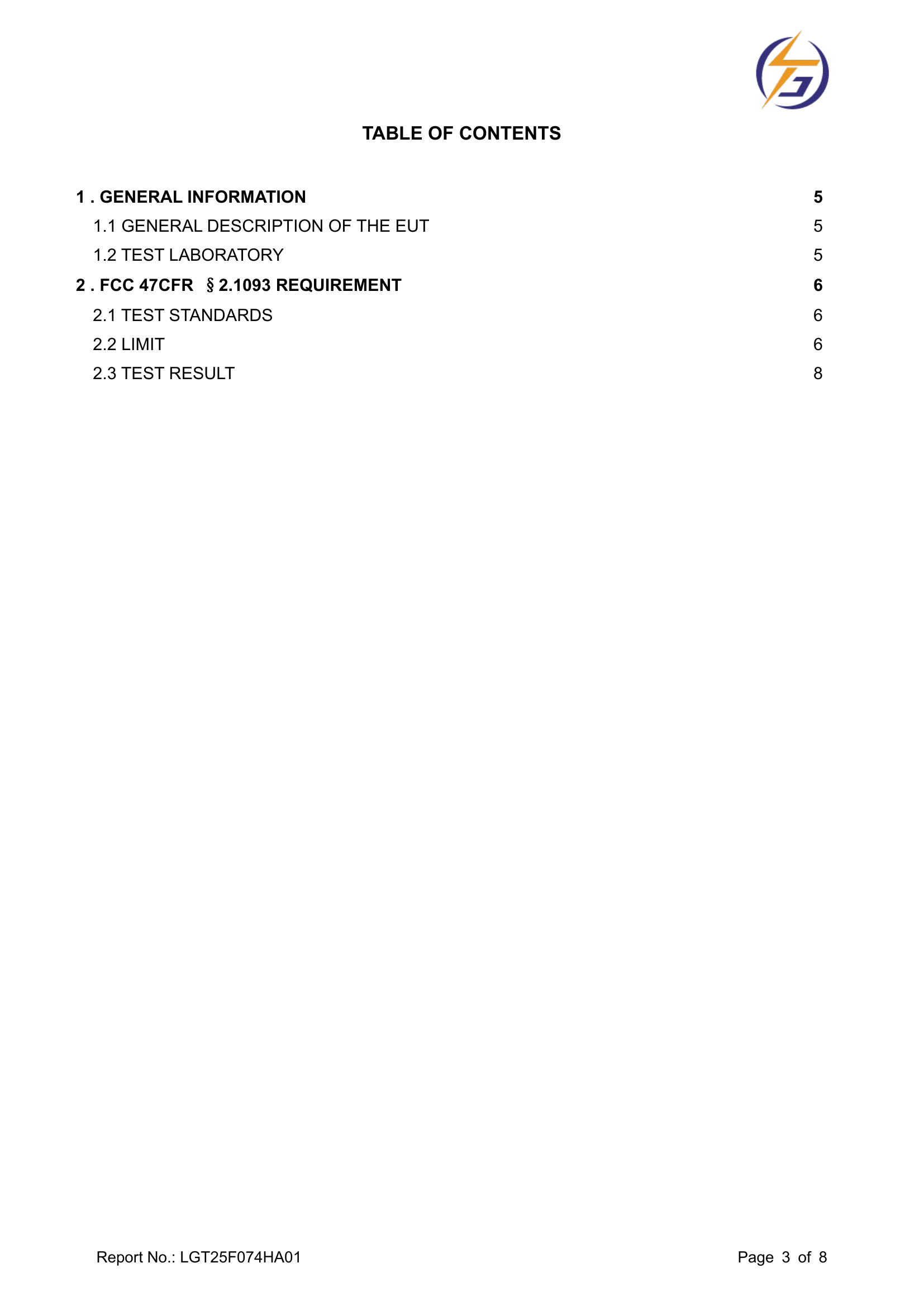 RF TEST REPORT LGT25F074HA01；报告影像3/8